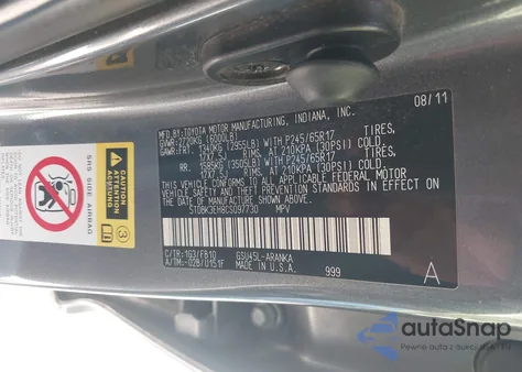 2012 Toyota Highlander Base V6 z USA, uszkodzony, nr VIN 5TDBK3EH8CS097730